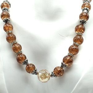 Glass Topaz Crackle Bead, Silver-tone, Crystal Spacers  Stretch Necklace/Wrap Br